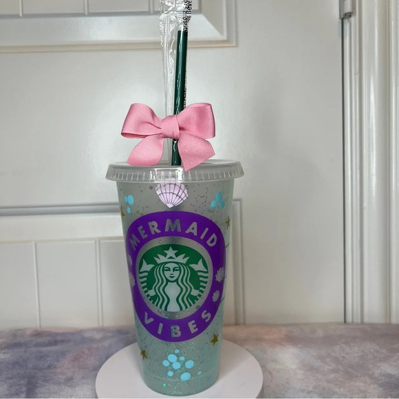 Mermaid Vibes Custom Reusable Starbucks 24oz Cold Cup Coated in Epoxy Resin - Picture 3 of 10